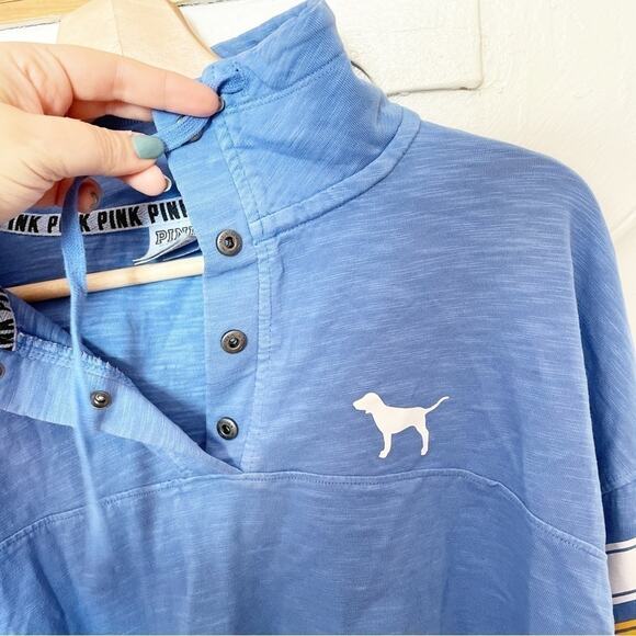 PINK Victoria's Secret Blue Long Sleeve Collared Cropped Top Size S - Picture 2 of 6